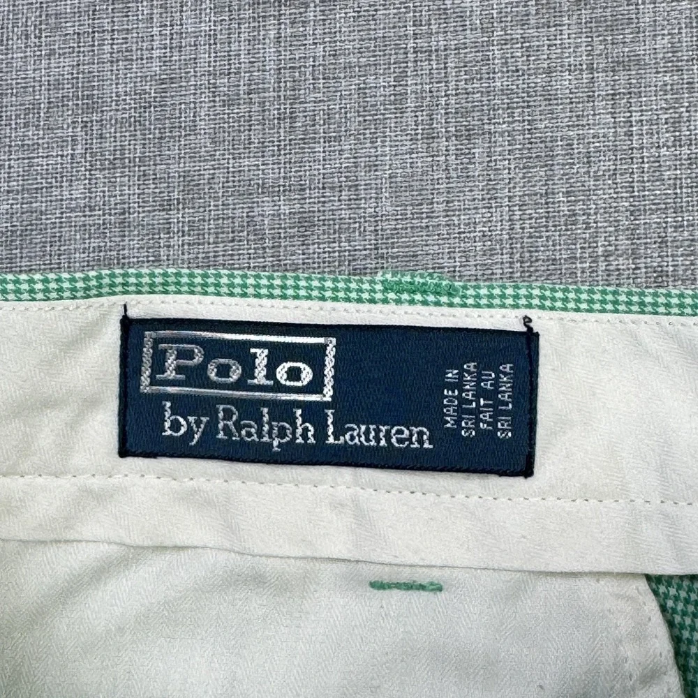Polo Ralph Lauren Shorts Mens 35 Green Check Chino Flat‎ Front Casual Summer